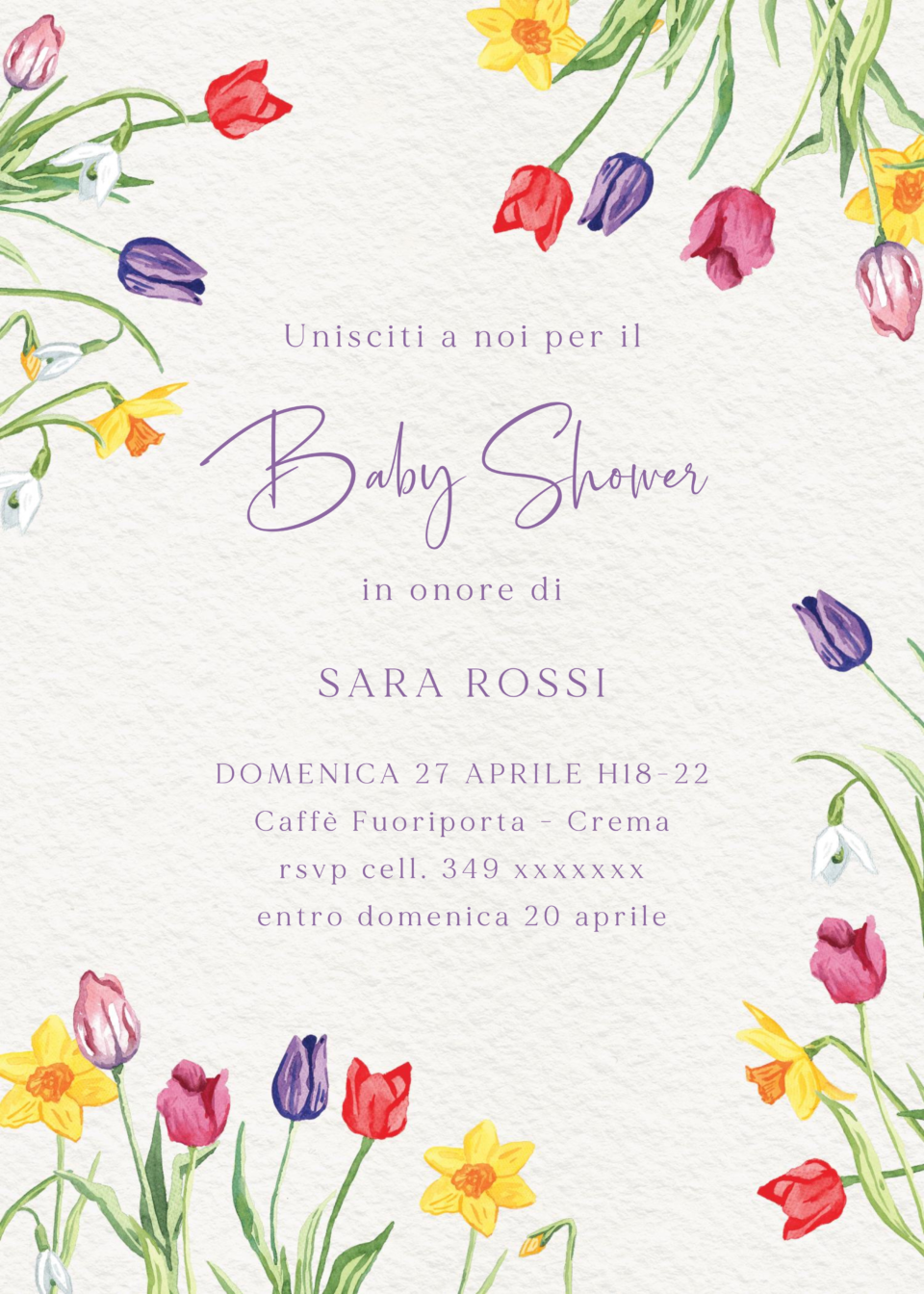 Invito per baby shower con decorazione floreale