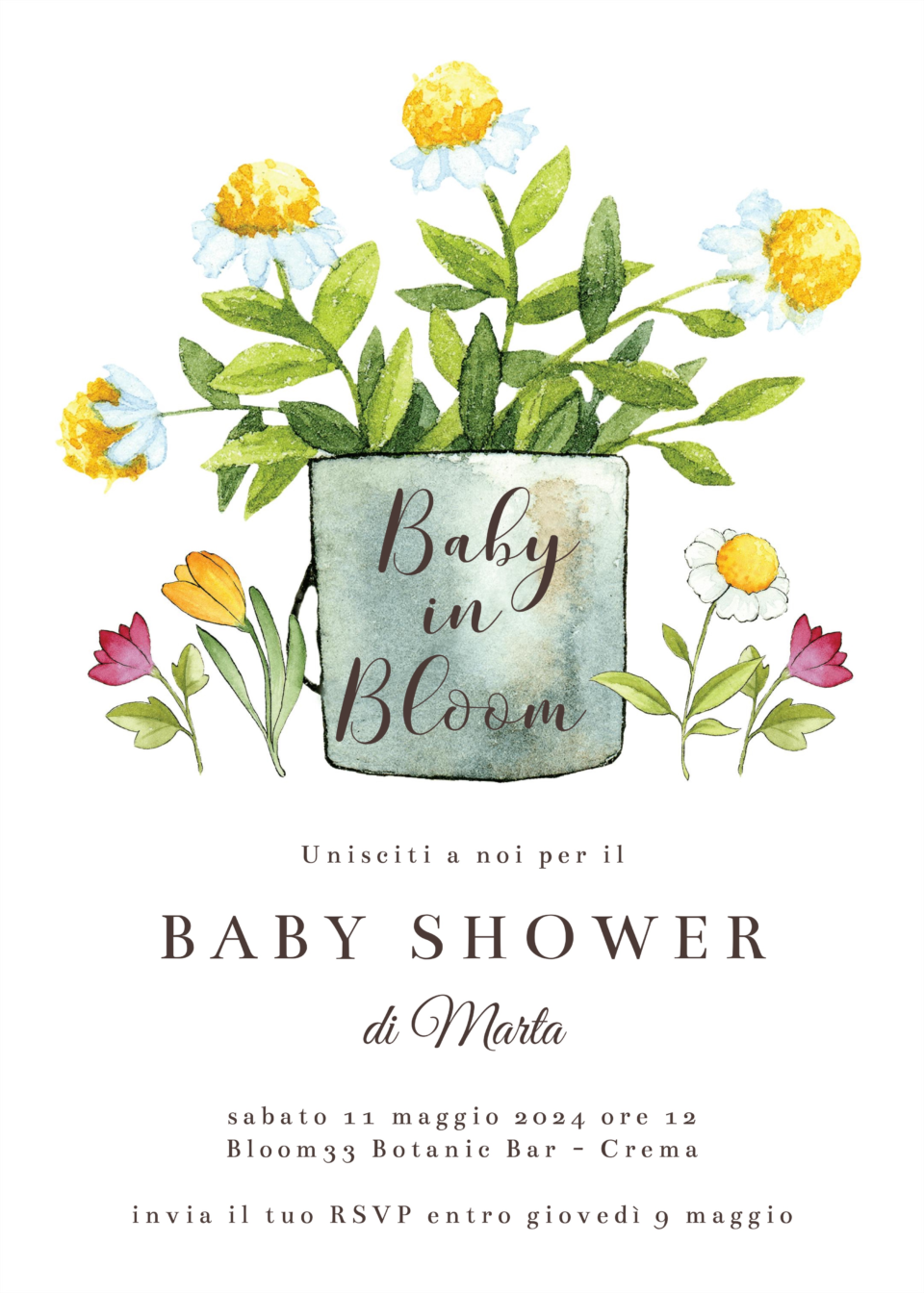 Invito floreale per baby shower