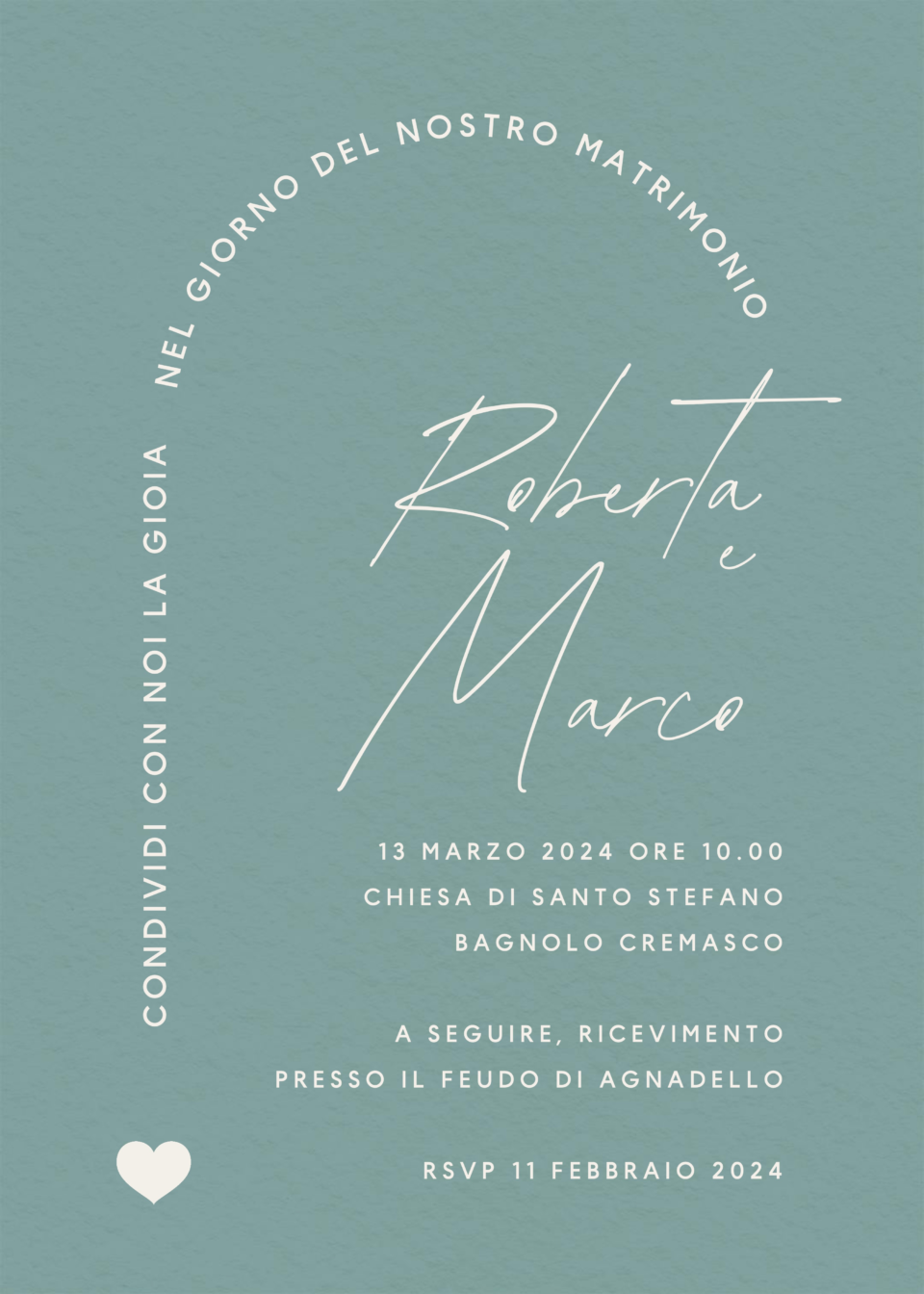 Invito minimal e moderno verde per matrimoni